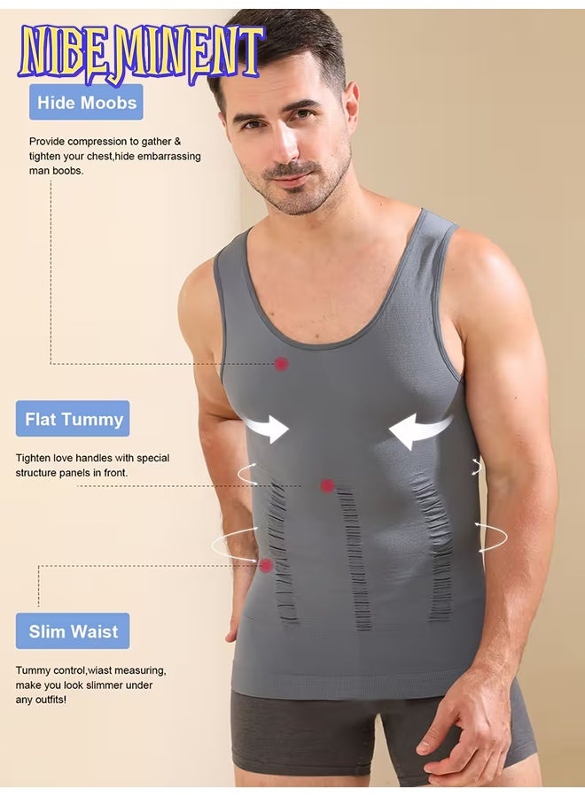 NIBEMINENT Men's Compression Slimming Vest, Breathable Chest Binder Tank Top, Sleeveless Fitness Training Shirt, Wide Shoulder Fitted Base Layer, Gym Wear, Activewear Top, Sleeveless Design, Sporty Look, Highperformance Fabric, Moisturewicking Shirt, Body - Image 5