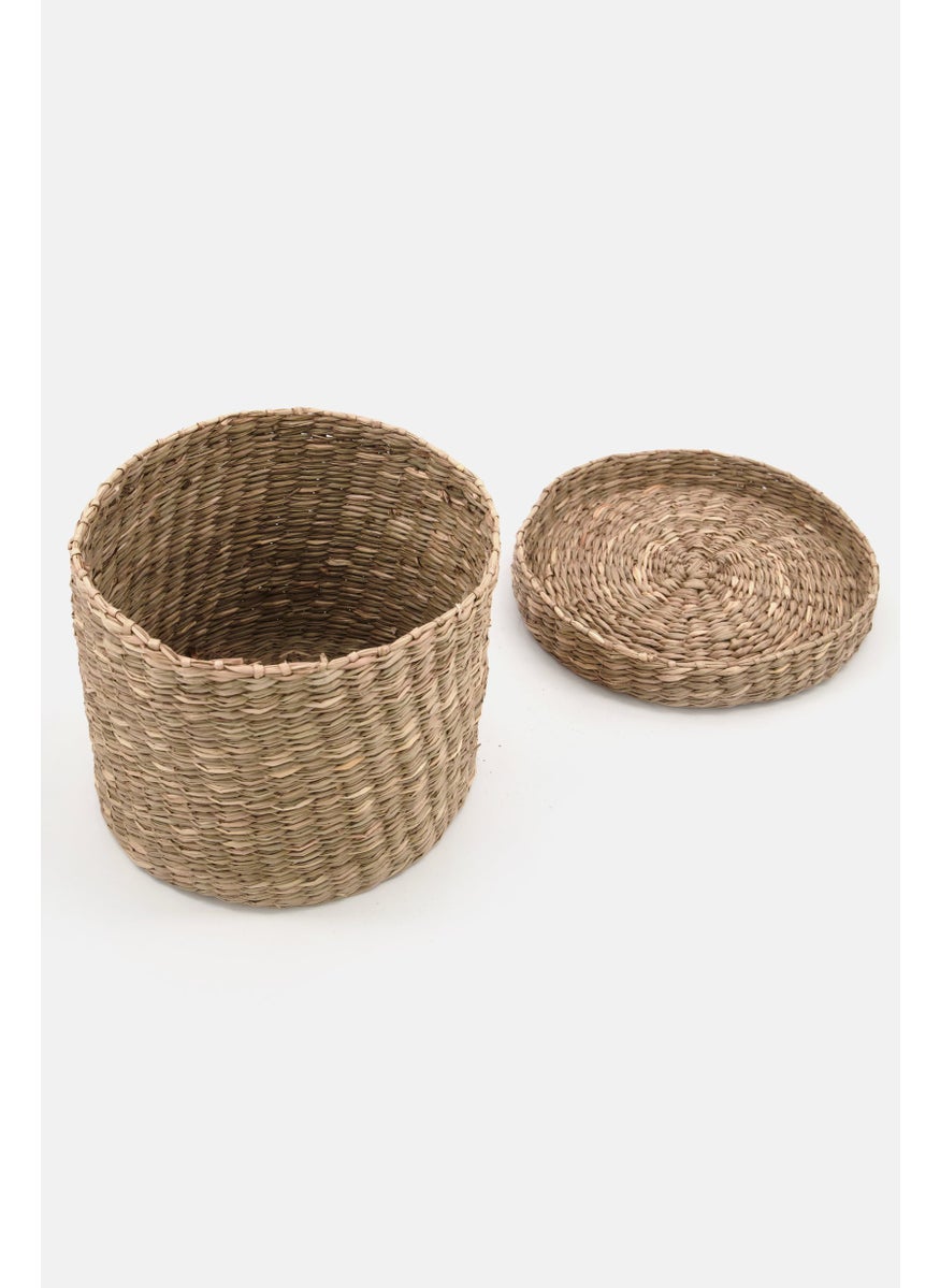 Muy Mucho Round Storage Basket With Lid 14 H x 18 Dia cm, Natural  - Image 2