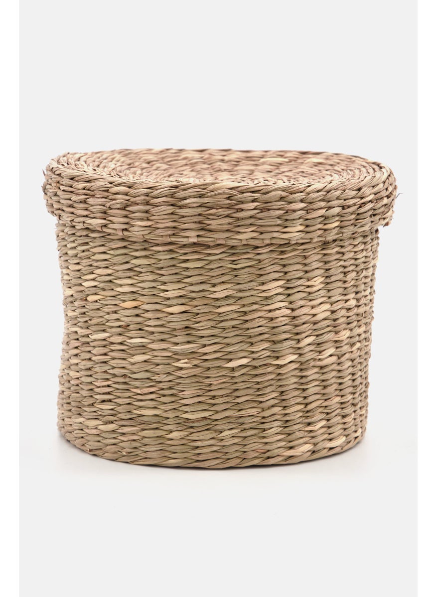 Muy Mucho Round Storage Basket With Lid 14 H x 18 Dia cm, Natural  - Image 1