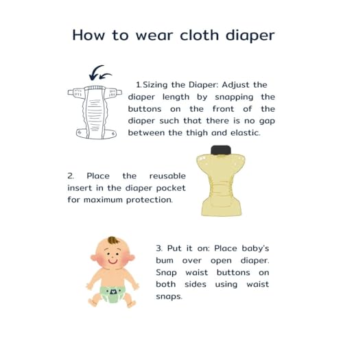 Little Pea Free Size Leak-Proof Cloth Diapers for Babies 3 Months -3 Years—High-Absorbency Combo Pack with 2 Cloth Diapers, 2 Insert Pads, and 2 Wet Bag (Fits 5-18kg) | Adjustable, Washable, 6-Hour Absorbency, Rash Free - Playful, Hearts - Image 5