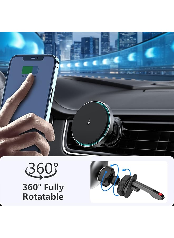 Excefore Magnetic Wireless Car Charger With Cooling Fan, Magnets Automatically Aligns The Phone, Compatible With Car Mount Charger, Compatible With Iphone 13/12 Series Phones And Magnetic Cases - Image 2