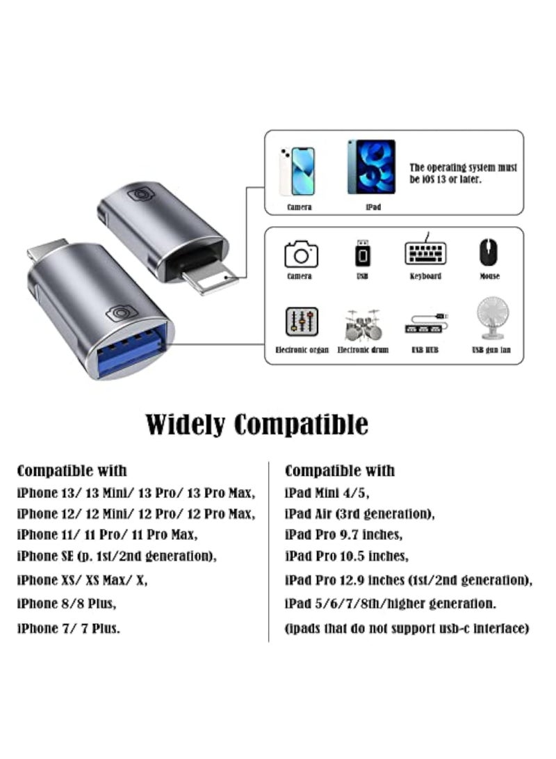 Barakah 2 Pieces to USB Adapter, USB to iO-S OTG3.0 Adapter, Compatible with Apple MagSafe Watch iPhone The Connection Between IP-Hone and Products Such as Cameras, USB Drives, Card Readers, mice - Image 2