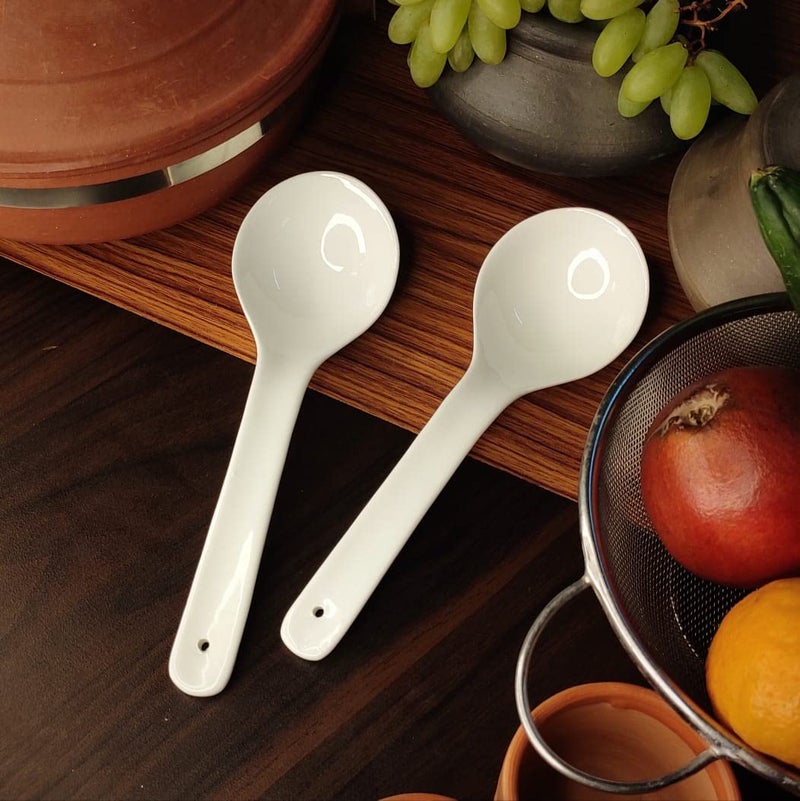 Vemlons Serving Spoon Long Handled Ceramic Serving Spoon Ceramic Tableware Set of 4 Piece Spoon Set (Serving Spoons) - Image 3