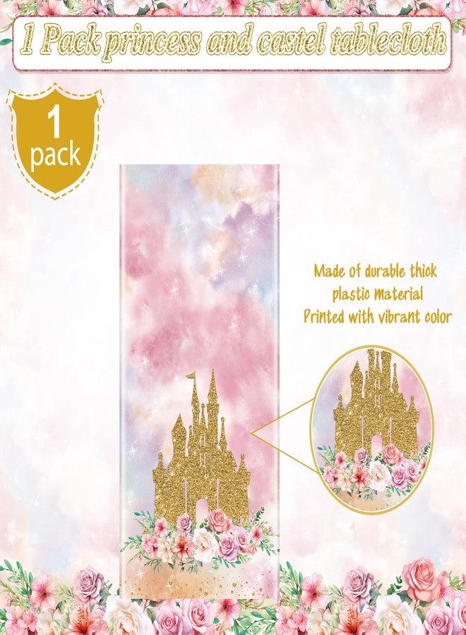 Jectivs 1 Pack Princess Tablecloths Birthday Decorations,Plastic Pink Rose Castle Table Cloth for Parties,Disposable Rectangle Floral Table Cover for Baby Shower Girls Birthday Party Supplies,54x108 Inch - Image 3