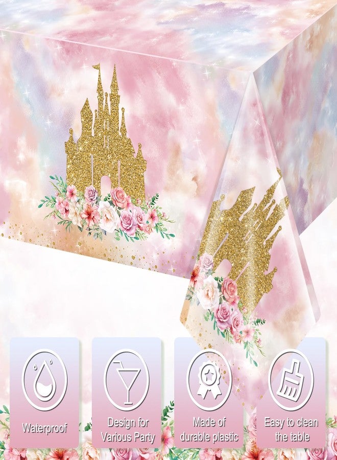 Jectivs 1 Pack Princess Tablecloths Birthday Decorations,Plastic Pink Rose Castle Table Cloth for Parties,Disposable Rectangle Floral Table Cover for Baby Shower Girls Birthday Party Supplies,54x108 Inch - Image 4