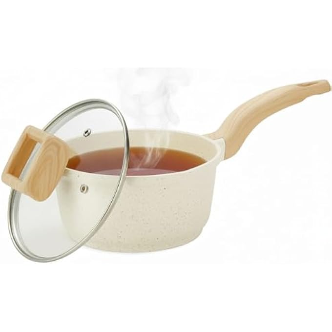 ريحني قدر طهي صغير غير لاصق أبيض مع غطاء سعة 16 لترًا بمقبض بارد، متوافق مع الحث الحراري، وعاء حساء خالٍ من مادة PFOA وPFA، مقاس 16 سم - Image 2