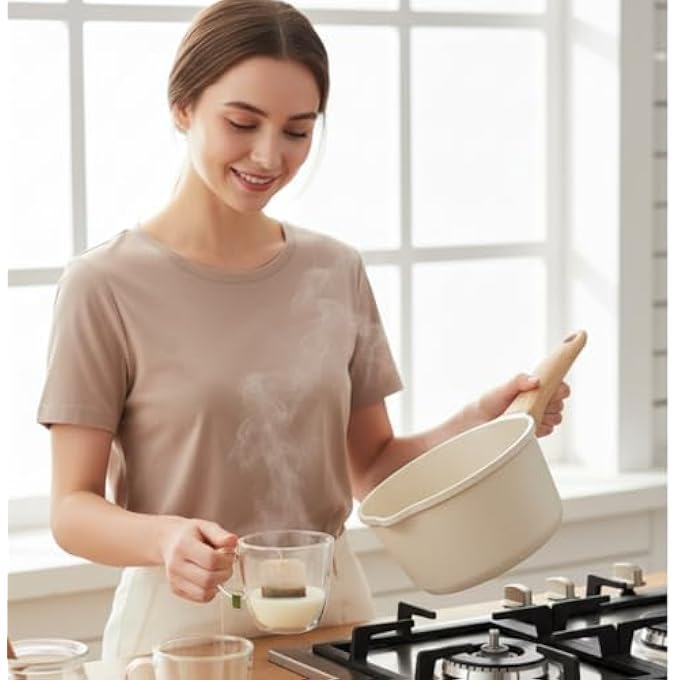 ريحني قدر طهي صغير غير لاصق أبيض مع غطاء سعة 16 لترًا بمقبض بارد، متوافق مع الحث الحراري، وعاء حساء خالٍ من مادة PFOA وPFA، مقاس 16 سم - Image 3