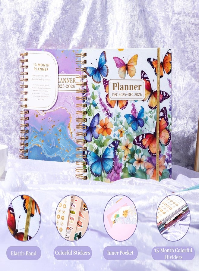 CAGIE 2026 Monthly Planners from December 2025 to December 2026 Hardcover Spiral Bound Calendar Floarl Butterfly Planner for Women with Stickers, Elastic Closure, Inner Pocket 8.3 x 9.1, White - Image 4