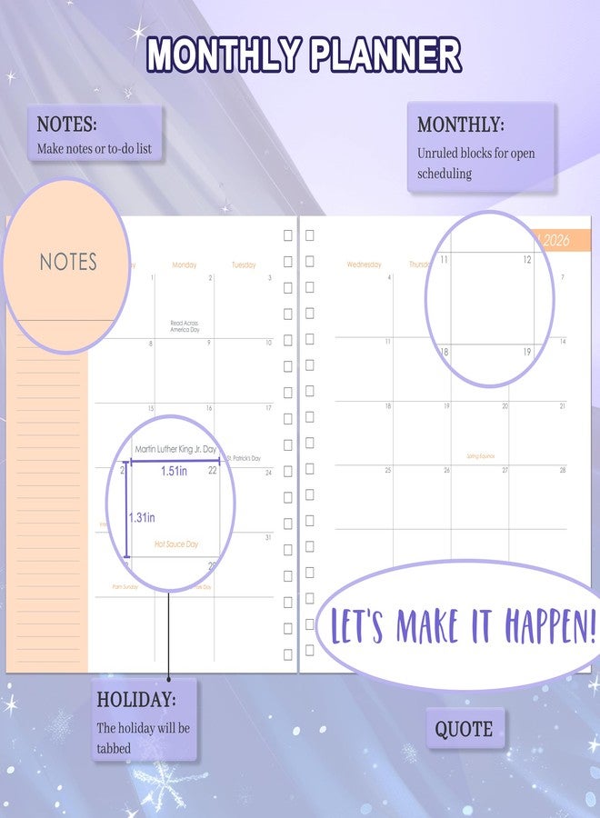 CAGIE 2026 Monthly Planners from December 2025 to December 2026 Hardcover Spiral Bound Calendar Floarl Butterfly Planner for Women with Stickers, Elastic Closure, Inner Pocket 8.3 x 9.1, White - Image 2