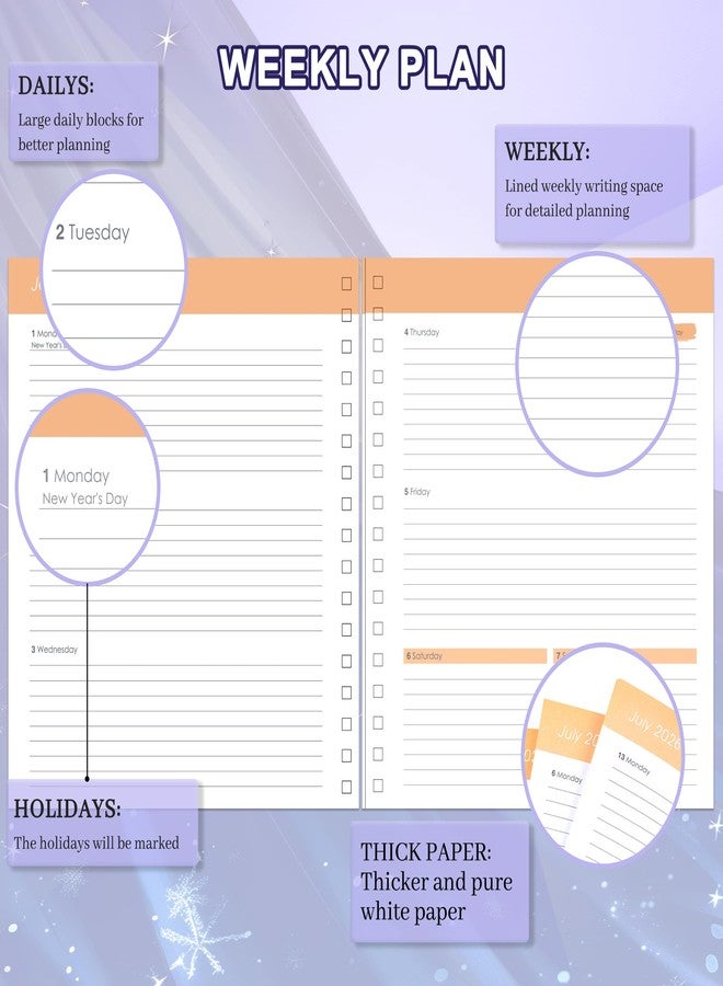 CAGIE 2026 Monthly Planners from December 2025 to December 2026 Hardcover Spiral Bound Calendar Floarl Butterfly Planner for Women with Stickers, Elastic Closure, Inner Pocket 8.3 x 9.1, White - Image 3