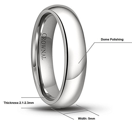 CROWNAL 1mm 2mm 3mm 4mm 5mm 6mm 7mm 8mm Tungsten White/Yellow Gold/Rose Gold Plated Wedding Band Ring Men Women Plain Dome Polished Comfort Fit Size 3 to 17(White 5mm,7.5) - Image 3