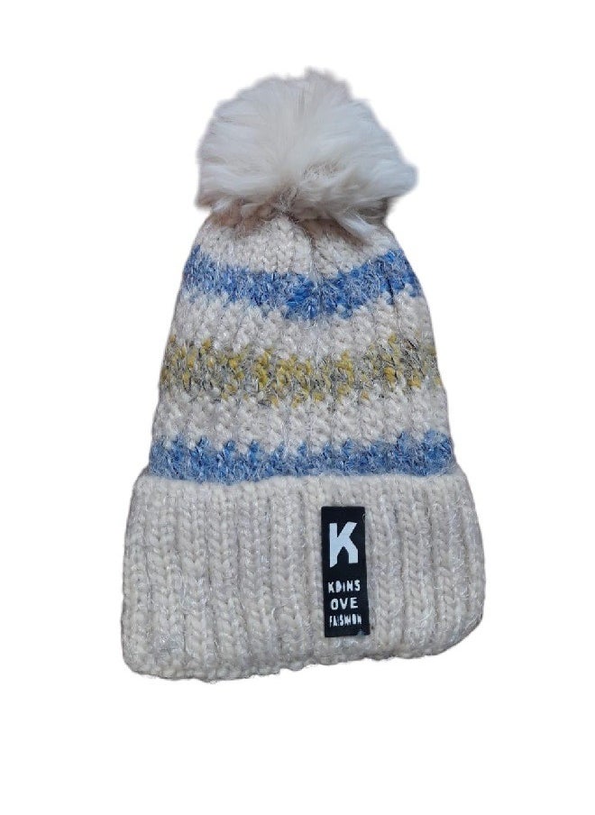 Generic - Winter ice cap made of durable, high-quality wool yarn. It is lined on the inside in a way that makes you feel warm in a wonderful way (Beige-blue-yellow). - Image 1