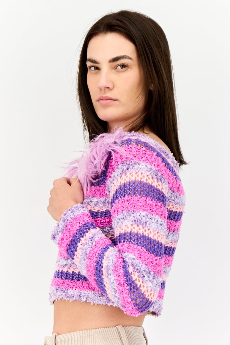 As You Women Boat Neck Knitted Long Sleeves Top, Multicolor - Image 2