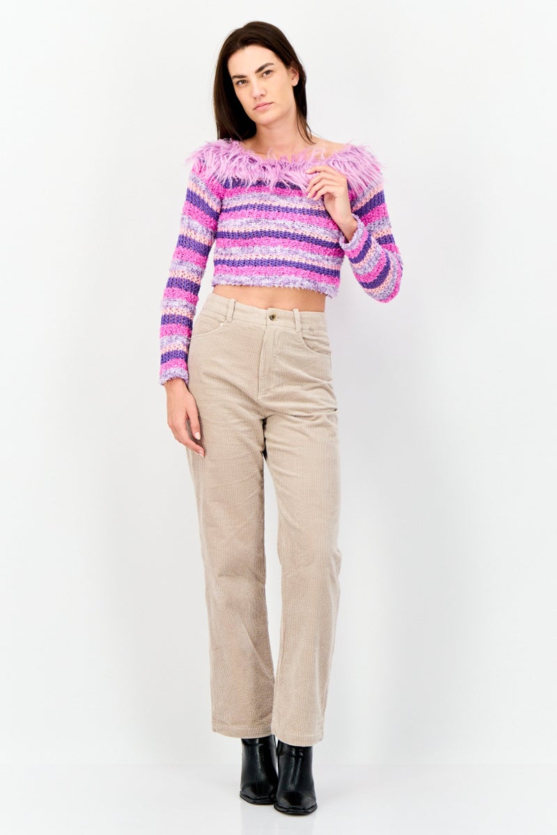 As You Women Boat Neck Knitted Long Sleeves Top, Multicolor - Image 4