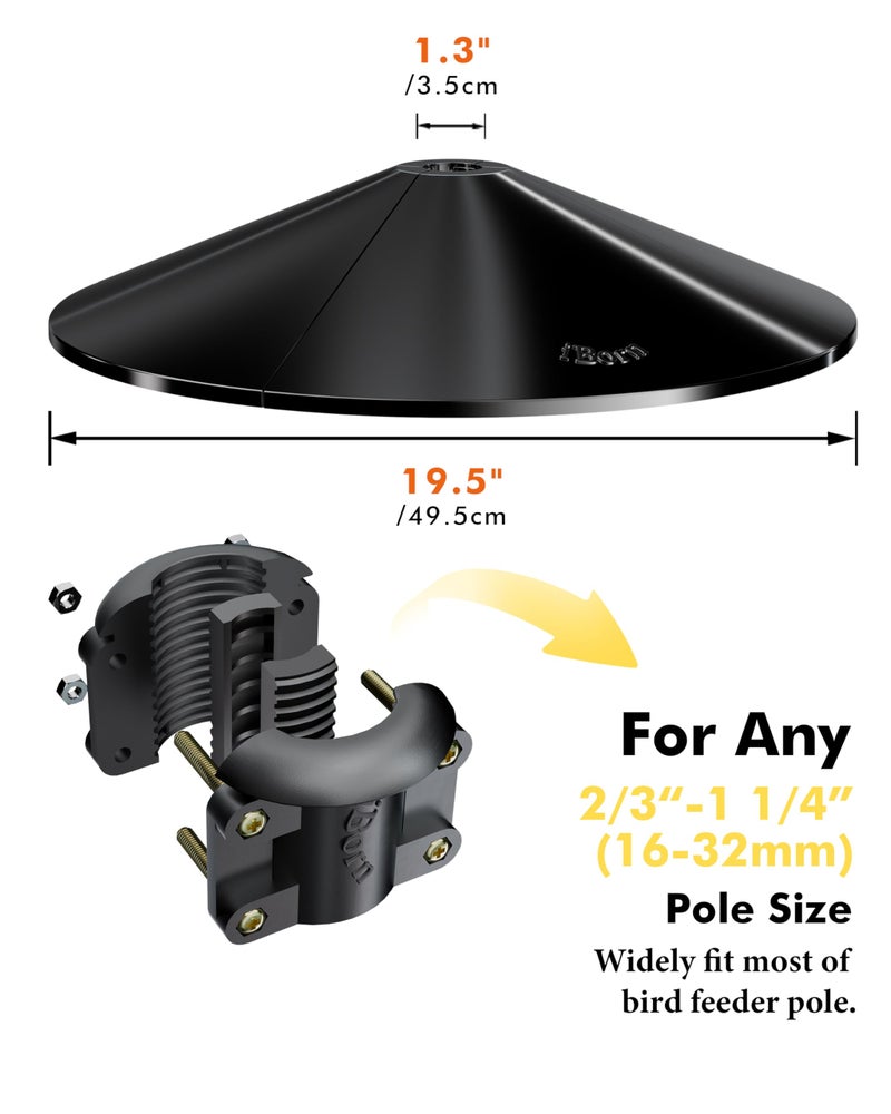 iBorn Squirrel Baffle for Bird Feeder Pole, 19.5â€ Oversized Squirrel Guard Defender, Bird Feeder for Outdoors Protector, Polycarbonate(PC), Pack of 1, Black - Image 2