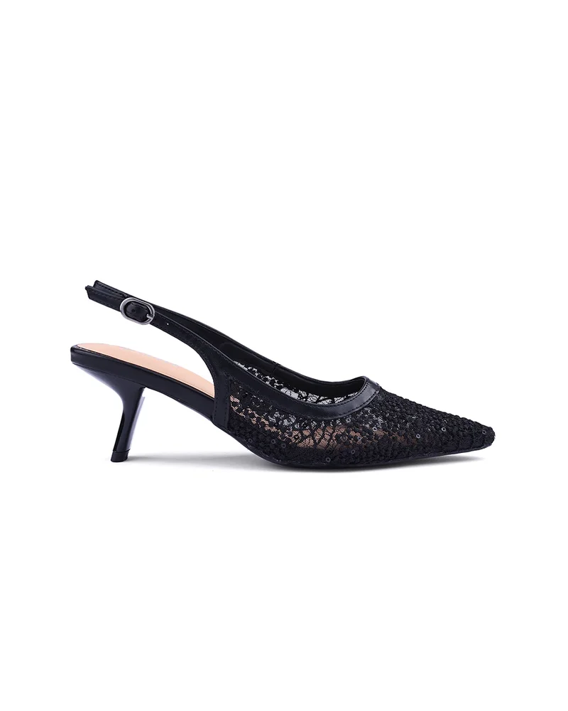 كابلي Womens slingback lacy mesh pattern heeled shoes