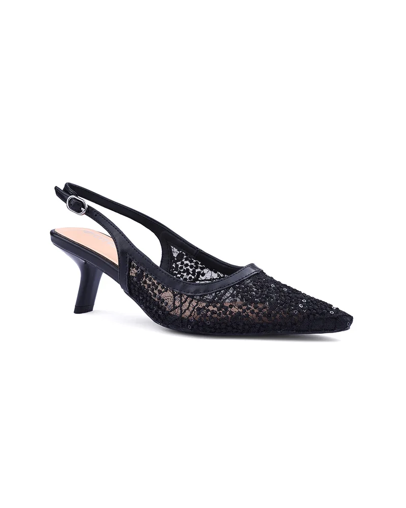 كابلي Womens slingback lacy mesh pattern heeled shoes