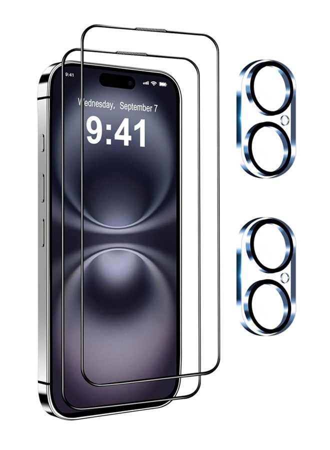 DUSALA 2 PACK iPhone 16 Pro Screen Protector + 2 PACK Camera Lens Protector,  Ultra Top 9H+ Tempered Glass, Full Coverage Screen - Image 1
