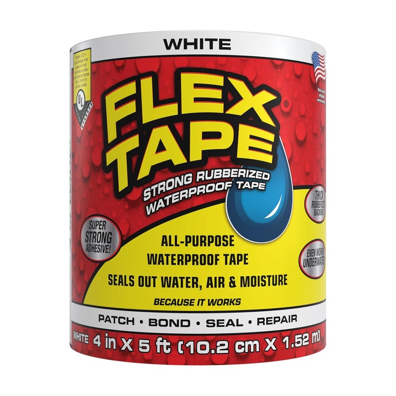 Flex Tape Rubberized Waterproof Tape, 4" x 5', White - Image 1