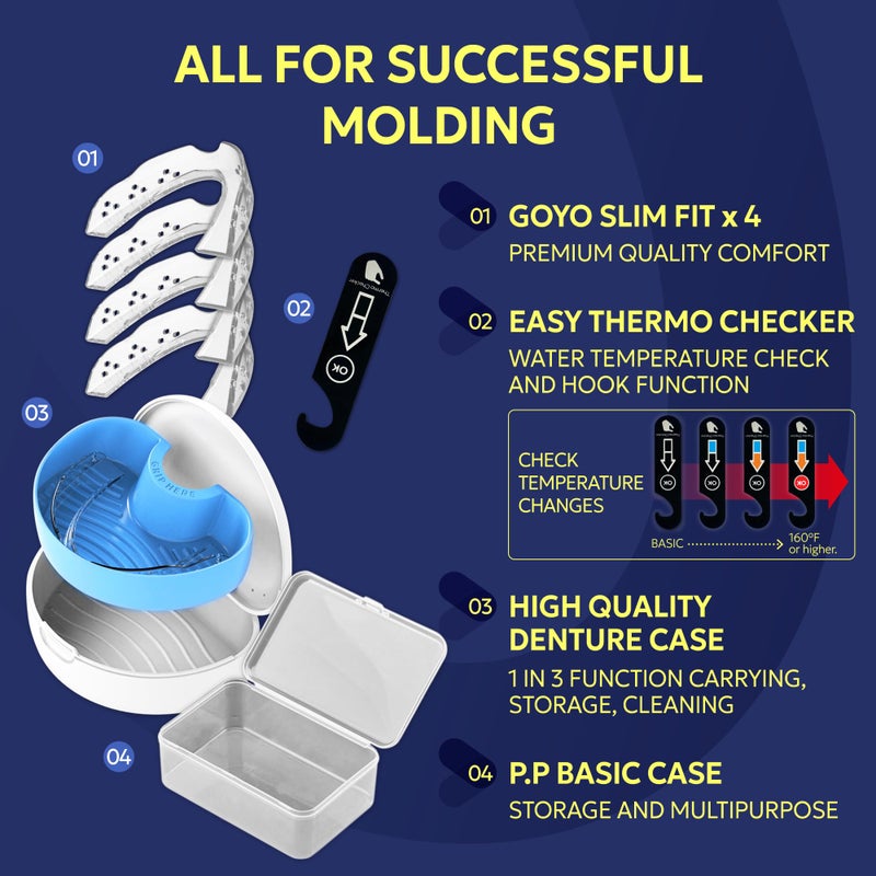 GOYO Slim FIT Pack of 4 Mouth Guard for Clenching Teeth at Night with Thermo Checker & Dental Case | Night Guards for Teeth Grinding | Custom-Fit & Custom Moldable Bruxism Sleep Night Guard - Image 3