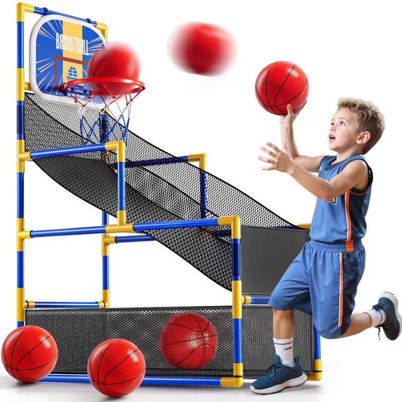 KIZONLY Arcade Basketball Game Indoor Kids Ajustable Basketball Hoop Outdoor Carnival Sports Play Toy with 4 Balls and Air Pump Educational Birthday Gift for Boys Girls 3 4 5 6 7 8 Year Old Blue - Image 3