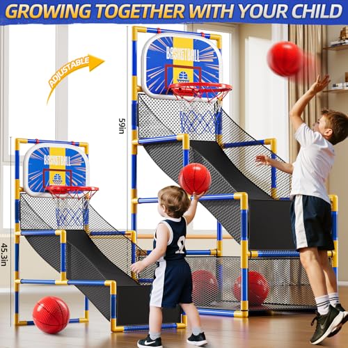KIZONLY Arcade Basketball Game Indoor Kids Ajustable Basketball Hoop Outdoor Carnival Sports Play Toy with 4 Balls and Air Pump Educational Birthday Gift for Boys Girls 3 4 5 6 7 8 Year Old Blue - Image 5