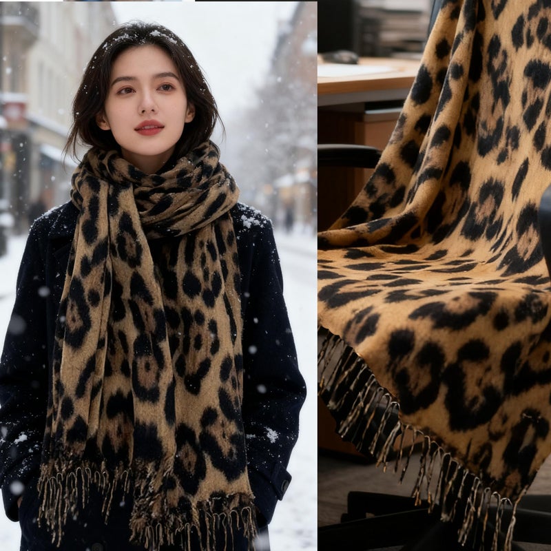 IZUS Fashion Women's Leopard-Winter-Scarf Soft-Cashmere-Feeling Warm-Shawl-Scarves Spring Long Blanket Wraps 27x78in - Image 4
