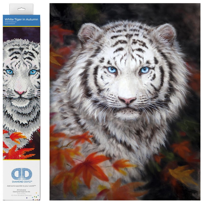 DIAMOND DOTZ White Tiger in Autumn Animal Diamond Painting Kits for Adults Diamond Art Kits a Relaxing Creative Craft Kit with Dotz Gems 18x14