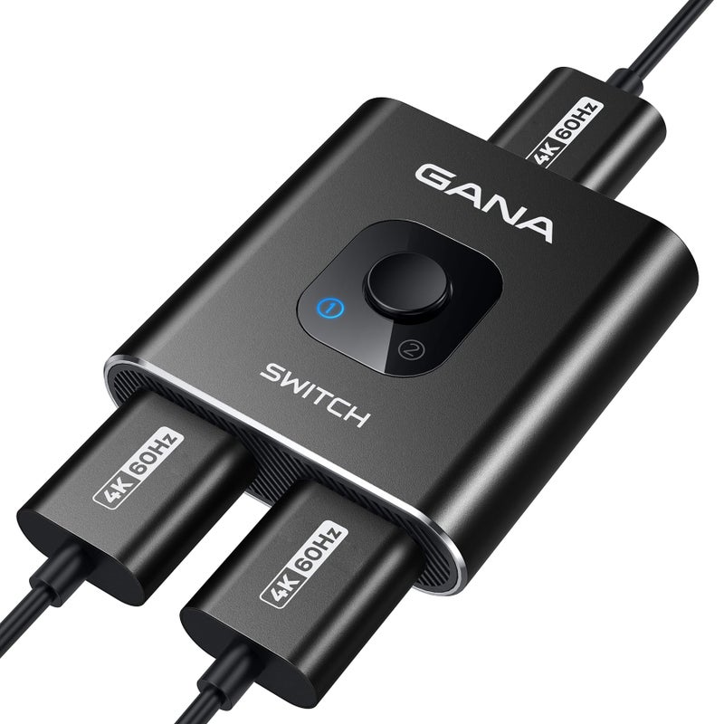 GANA HDMI Switch 4k@60hz Splitter, GANA Aluminum Bidirectional HDMI Switcher 2 in 1 Out, Manual HDMI Hub Supports HD Compatible with Xbox PS5/4/3 Blu-Ray Player Roku - Image 1