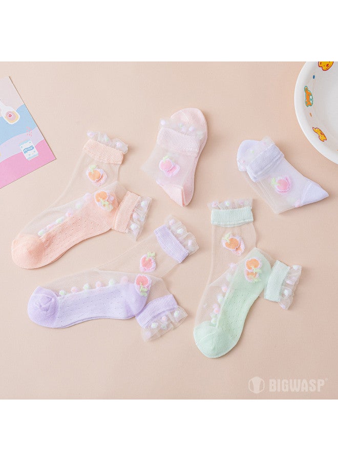 Bumblebee 5-pair Autumn Girls' Socks Crystal Mid-calf Socks For Students Breathable Mesh Socks Non-stuffy Feet - Image 5