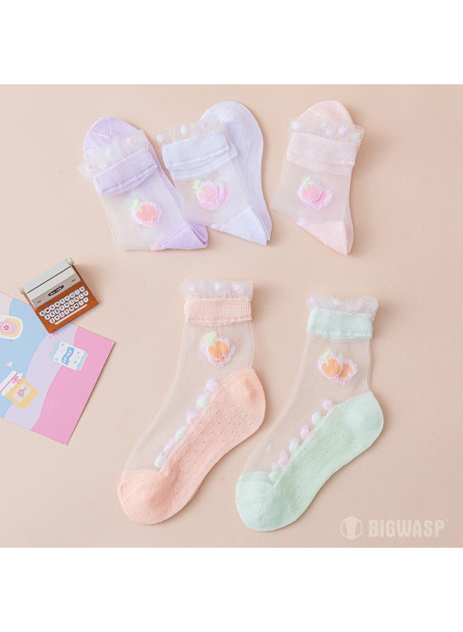 Bumblebee 5-pair Autumn Girls' Socks Crystal Mid-calf Socks For Students Breathable Mesh Socks Non-stuffy Feet - Image 4