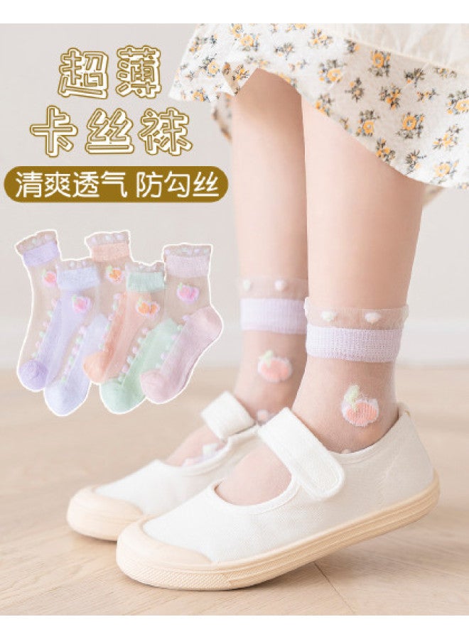Bumblebee 5-pair Autumn Girls' Socks Crystal Mid-calf Socks For Students Breathable Mesh Socks Non-stuffy Feet - Image 1
