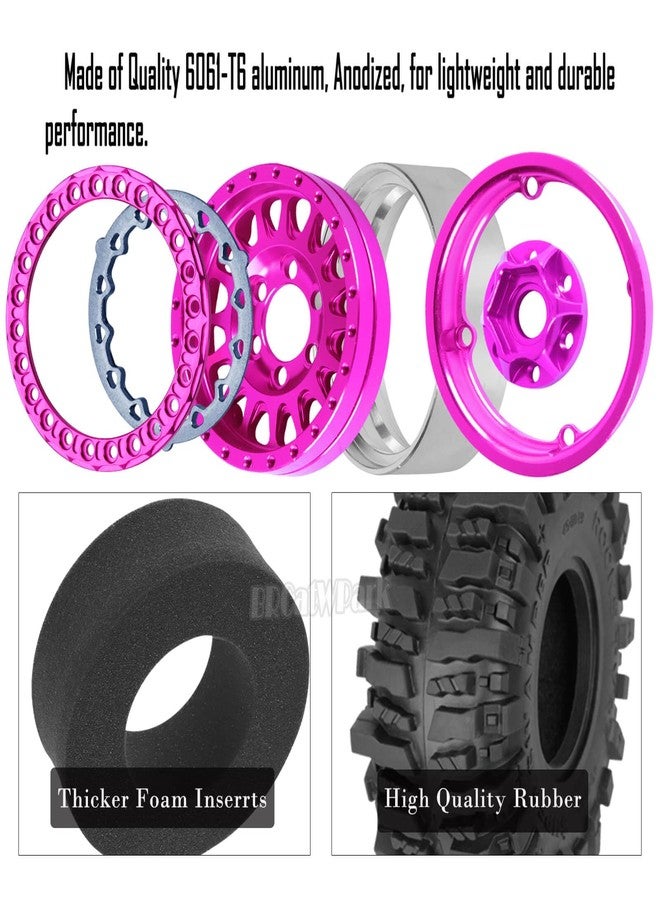 عجلات وإطارات BRCatWPark RC مقاس 1.9 بوصة بتقنية Beadlock لسيارات الزحف RC من طراز TRX4 TRX6 SCX10 SCX10 II 90046 SCX10 III AXI03007 SCX10 Pro Gen7/8 D90 VS4-10 MST CFX بمقياس 1/10، 4 قطع من جنوط Beadlock مقاس 1.9 بوصة وإطارات، لون وردي - Image 4