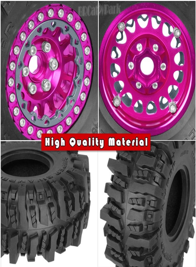 عجلات وإطارات BRCatWPark RC مقاس 1.9 بوصة بتقنية Beadlock لسيارات الزحف RC من طراز TRX4 TRX6 SCX10 SCX10 II 90046 SCX10 III AXI03007 SCX10 Pro Gen7/8 D90 VS4-10 MST CFX بمقياس 1/10، 4 قطع من جنوط Beadlock مقاس 1.9 بوصة وإطارات، لون وردي - Image 5