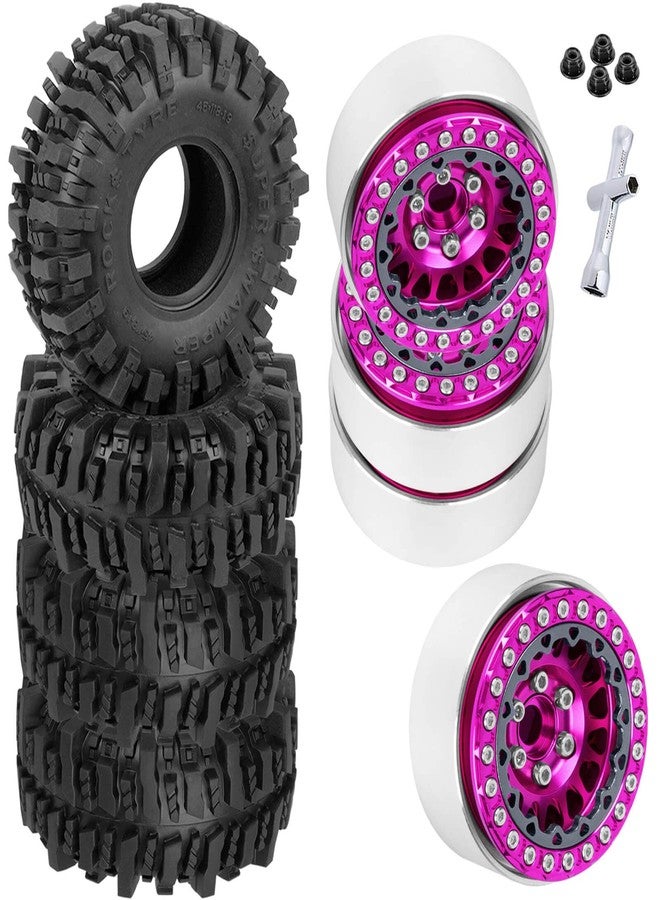 عجلات وإطارات BRCatWPark RC مقاس 1.9 بوصة بتقنية Beadlock لسيارات الزحف RC من طراز TRX4 TRX6 SCX10 SCX10 II 90046 SCX10 III AXI03007 SCX10 Pro Gen7/8 D90 VS4-10 MST CFX بمقياس 1/10، 4 قطع من جنوط Beadlock مقاس 1.9 بوصة وإطارات، لون وردي - Image 1
