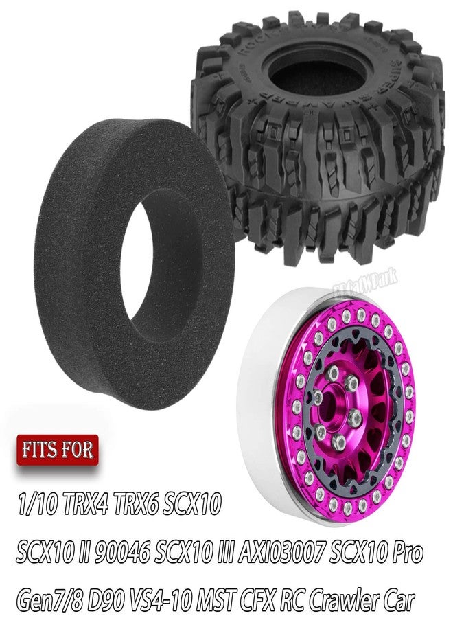 عجلات وإطارات BRCatWPark RC مقاس 1.9 بوصة بتقنية Beadlock لسيارات الزحف RC من طراز TRX4 TRX6 SCX10 SCX10 II 90046 SCX10 III AXI03007 SCX10 Pro Gen7/8 D90 VS4-10 MST CFX بمقياس 1/10، 4 قطع من جنوط Beadlock مقاس 1.9 بوصة وإطارات، لون وردي - Image 2