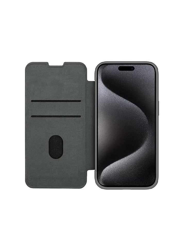 Nillkin Qin Pro Leather Series Case for Apple iPhone 15 Pro Max - Classic Grey, Premium Plain Leather  Cloth Design - Image 5