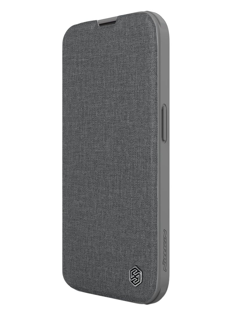 Nillkin Qin Pro Leather Series Case for Apple iPhone 15 Pro Max - Classic Grey, Premium Plain Leather  Cloth Design - Image 2