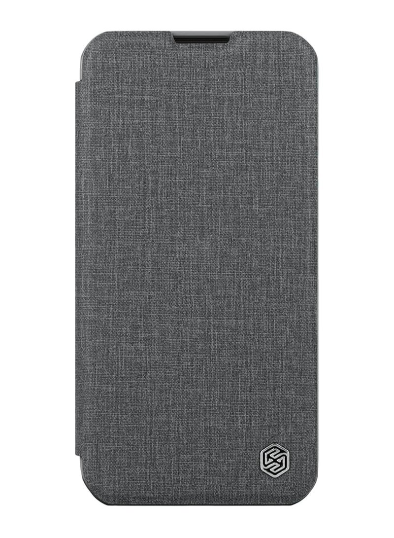 Nillkin Qin Pro Leather Series Case for Apple iPhone 15 Pro Max - Classic Grey, Premium Plain Leather  Cloth Design - Image 4