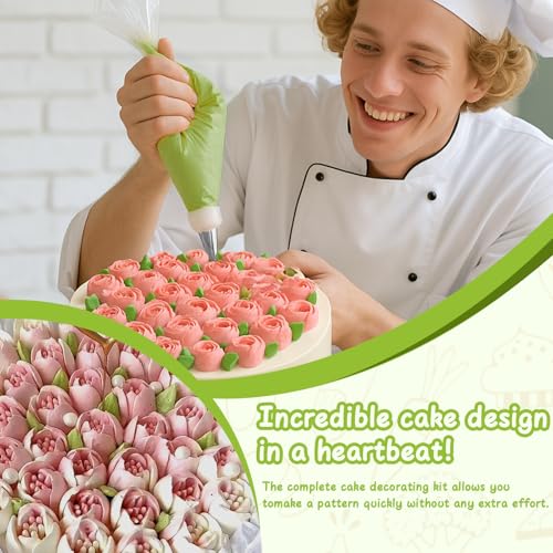 Suuker 27 Pieces Russian Piping Tips Set, Cake Decorating Tips Baking Supplies for Cupcake Cookies Birthday Party (12 Icing Tips 10 Pastry Baking Bags 2 Leaf Piping Tips 2 Couplers 1 Silicone Bag) - Image 4