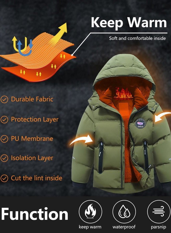 BYLESIN Kids Boy's Winter Coat Fleece Lined Waterproof Jacket Puffy Cotton Coat Thick Hooded Down Outdoor Coats, Army Green, 6 - Image 4
