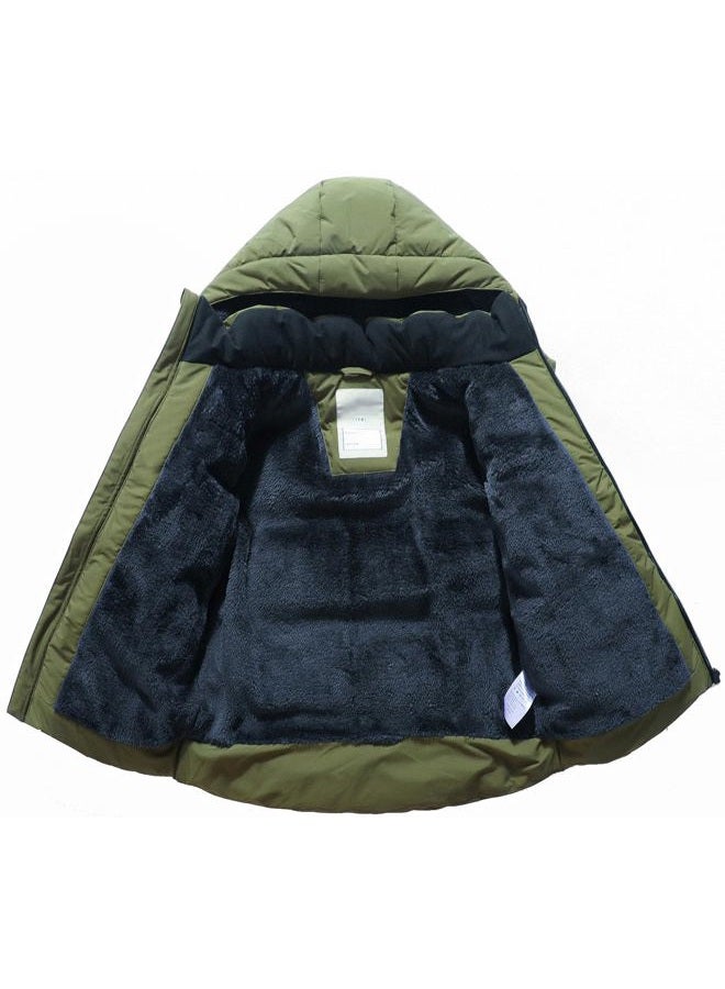BYLESIN Kids Boy's Winter Coat Fleece Lined Waterproof Jacket Puffy Cotton Coat Thick Hooded Down Outdoor Coats, Army Green, 6 - Image 3