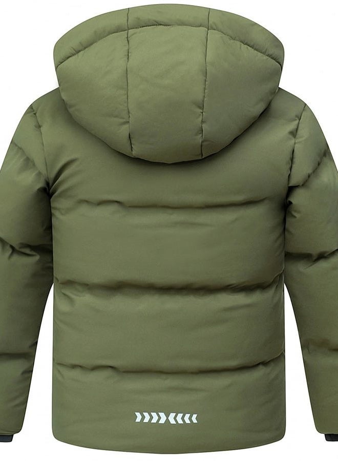 BYLESIN Kids Boy's Winter Coat Fleece Lined Waterproof Jacket Puffy Cotton Coat Thick Hooded Down Outdoor Coats, Army Green, 6 - Image 2