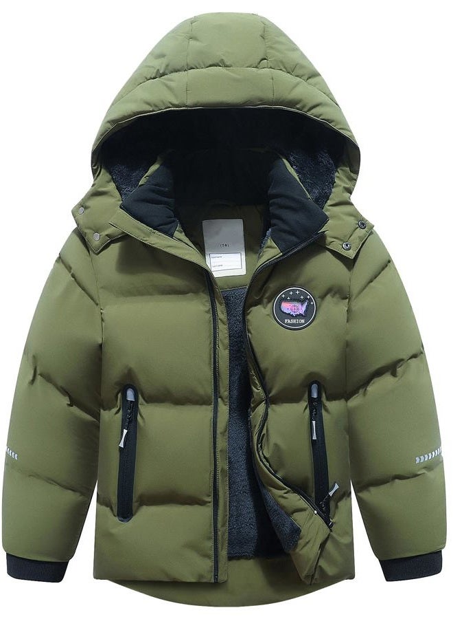 BYLESIN Kids Boy's Winter Coat Fleece Lined Waterproof Jacket Puffy Cotton Coat Thick Hooded Down Outdoor Coats, Army Green, 6 - Image 1