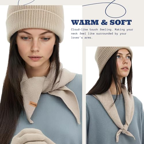 ACUSHLA 100% Merino Wool Triangle Scarf for Women Winter Neck Gaiter Warmer Knit Fashion Hooded Scarf Lightweight Soft Warm Neck Wrap for Ladies, 15.7'' X 47.2'', Light Beige - Image 3
