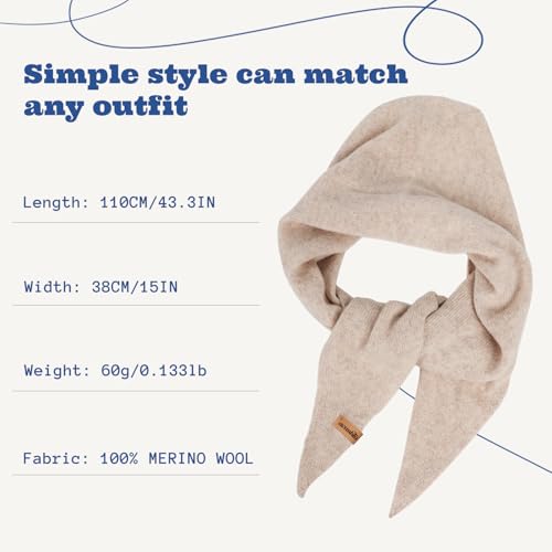 ACUSHLA 100% Merino Wool Triangle Scarf for Women Winter Neck Gaiter Warmer Knit Fashion Hooded Scarf Lightweight Soft Warm Neck Wrap for Ladies, 15.7'' X 47.2'', Light Beige - Image 4
