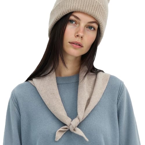 ACUSHLA 100% Merino Wool Triangle Scarf for Women Winter Neck Gaiter Warmer Knit Fashion Hooded Scarf Lightweight Soft Warm Neck Wrap for Ladies, 15.7'' X 47.2'', Light Beige - Image 1