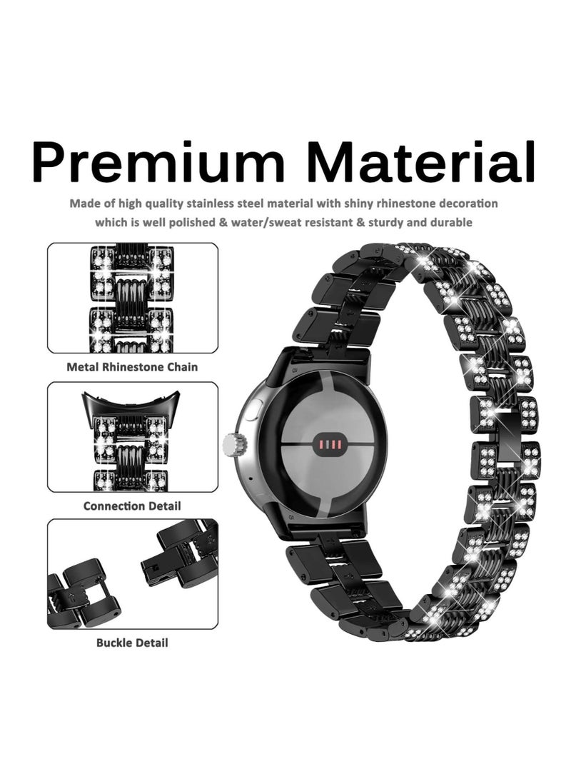 Captaintech Bling Band with Rhinestone Diamond, Compatible for Google Pixel Watch Band, Stylish Lightweight Sparkling Glitter Metal Band for Google Pixel Watch, for Women Girl(Black) - Image 2