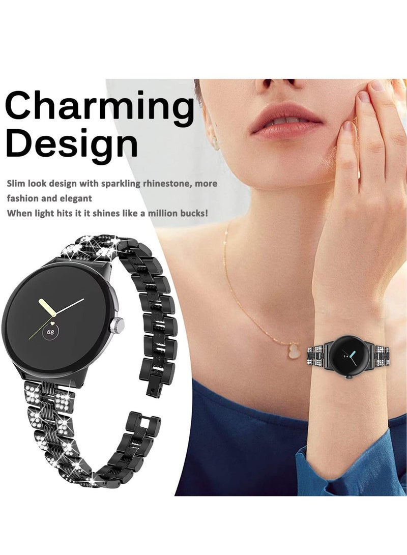 Captaintech Bling Band with Rhinestone Diamond, Compatible for Google Pixel Watch Band, Stylish Lightweight Sparkling Glitter Metal Band for Google Pixel Watch, for Women Girl(Black) - Image 4