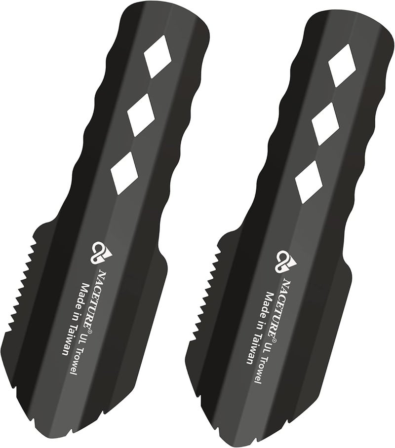 NACETURE Widely used design Ultralight Backpacking Trowel Aluminum Shovel Small Potty Multitool with Longer Handle Design Essential for Hiking, Camping and Survival Bags (Black 2 Pack) Easy handling optimized design - Image 1